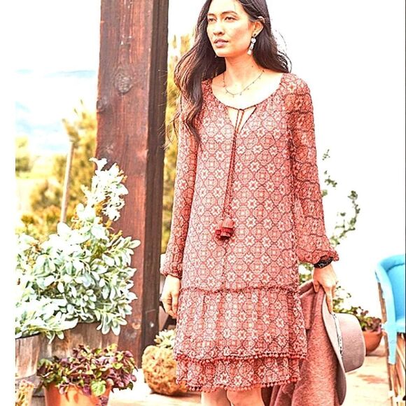 Sundance Mossic Breezes Pom Pom Bottom Layered Pink Dress… - Picture 1 of 5